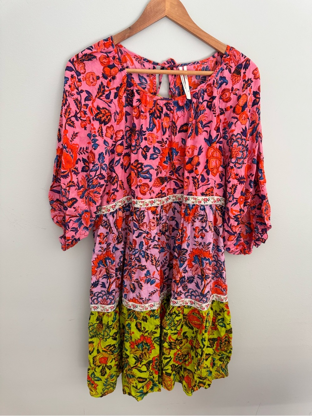 By Anthropologie Robin Tiered Mini Dress Pink Floral Size M - Picture 3 of 7
